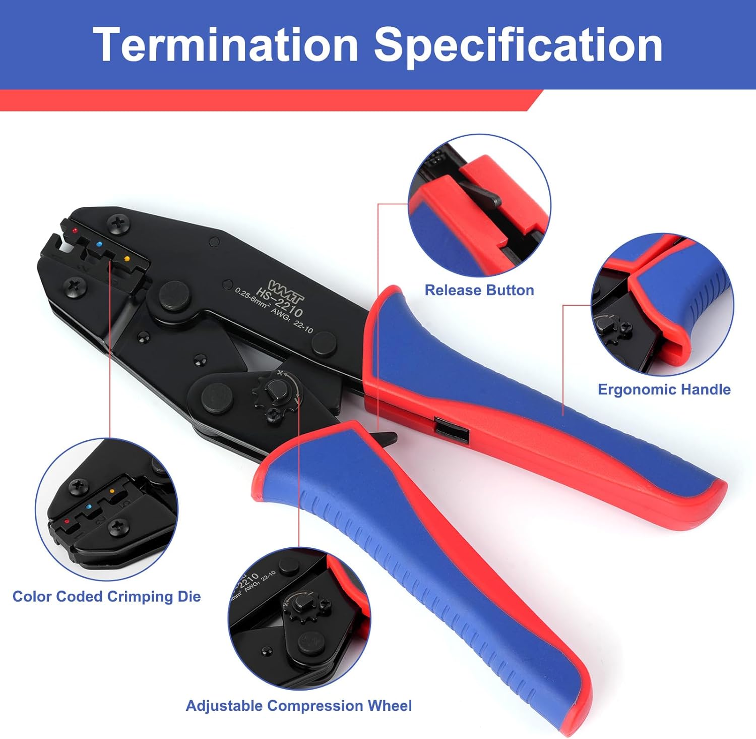 WMT Wire Connectors Kit, Crimping Tool for Waterproof Heat Shrink Connectors HS-2210 with 290PCS of AWG 22-10 Heat Shrink Butt Connectors