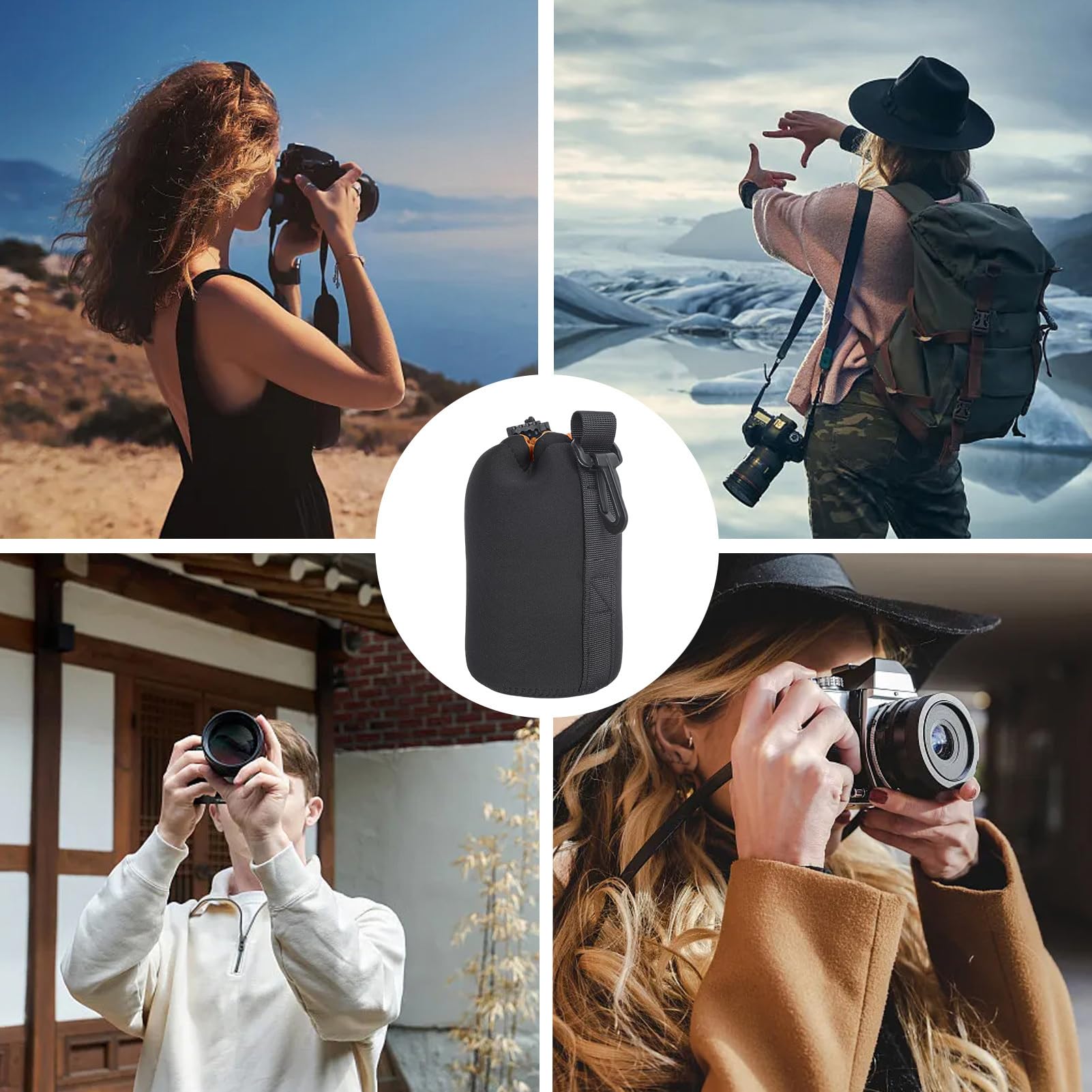 Funda de Neopreno para Lente de cámara, protección antigolpes, ángulo Ajustable para Viaje/Senderismo, Compatible DSLR/SLR, 14 cm, Se référer au descriptif, Consulte la descripción