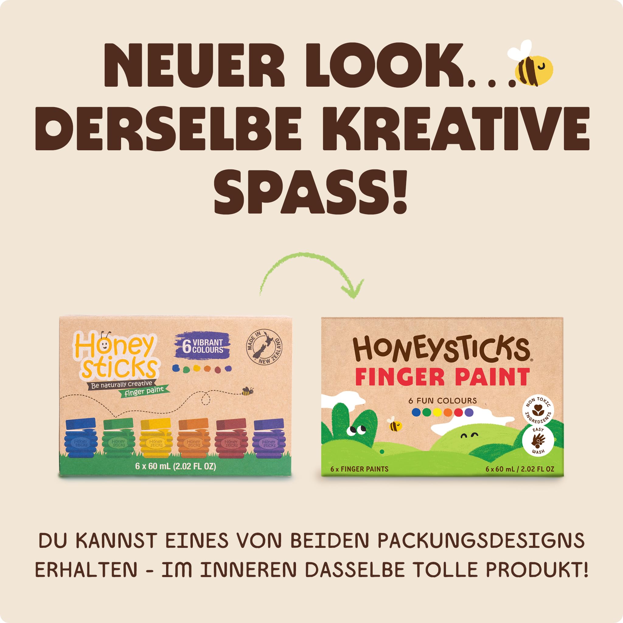 Honeysticks Fingerfarben für Kinder Ungiftig ab 1 Jahr, 6 Leuchtende Farben, Abwaschbar, Unbedenkliche Fingerfarben für Kleine Künstler von 1-5 Jahren, auf Wasserbasis, Umweltfreundlich