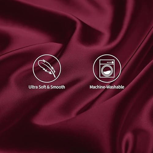 Miniatura 7 de YUHX Juego de 2 fundas de almohada de satén de seda para cabello y piel, color burdeos, tamaño estándar, fundas de almohada suaves y sedosas con