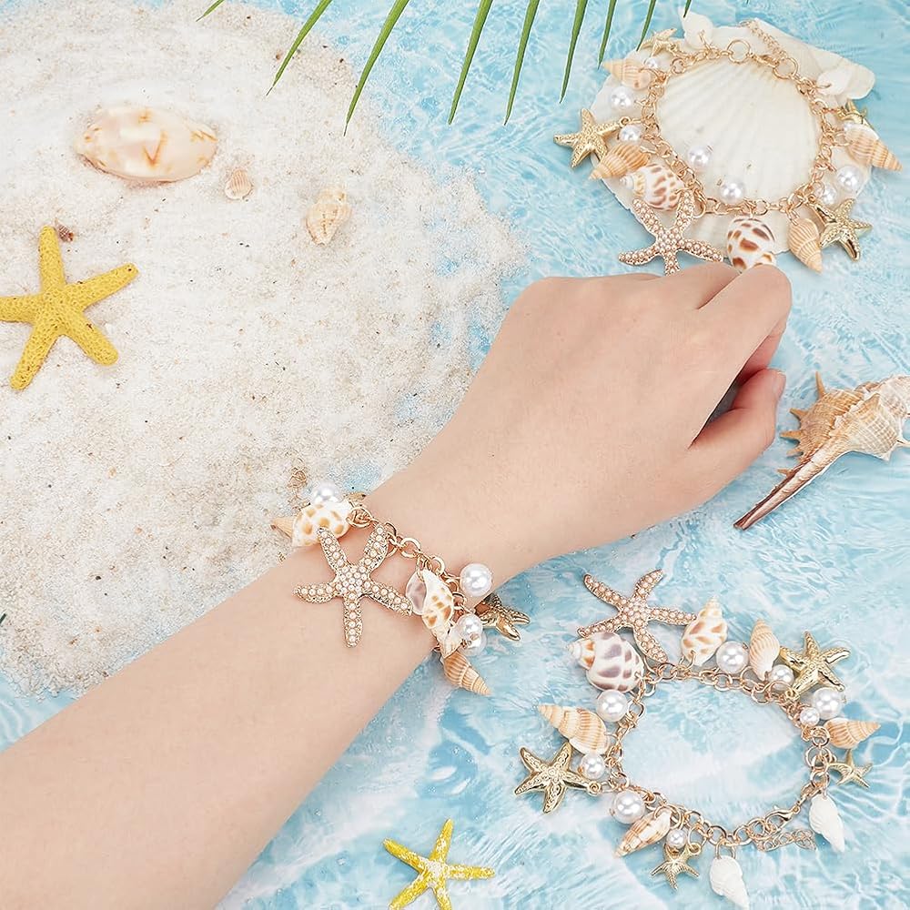 PH PandaHall Kit Gioielli Tema Oceano 406 Pezzi - Perline Conchiglia, Stelle Marine, Turchese, Tartarughe, Pesci, Delfini - Per Collane, Bracciali, Orecchini, Fai Da Te - 3