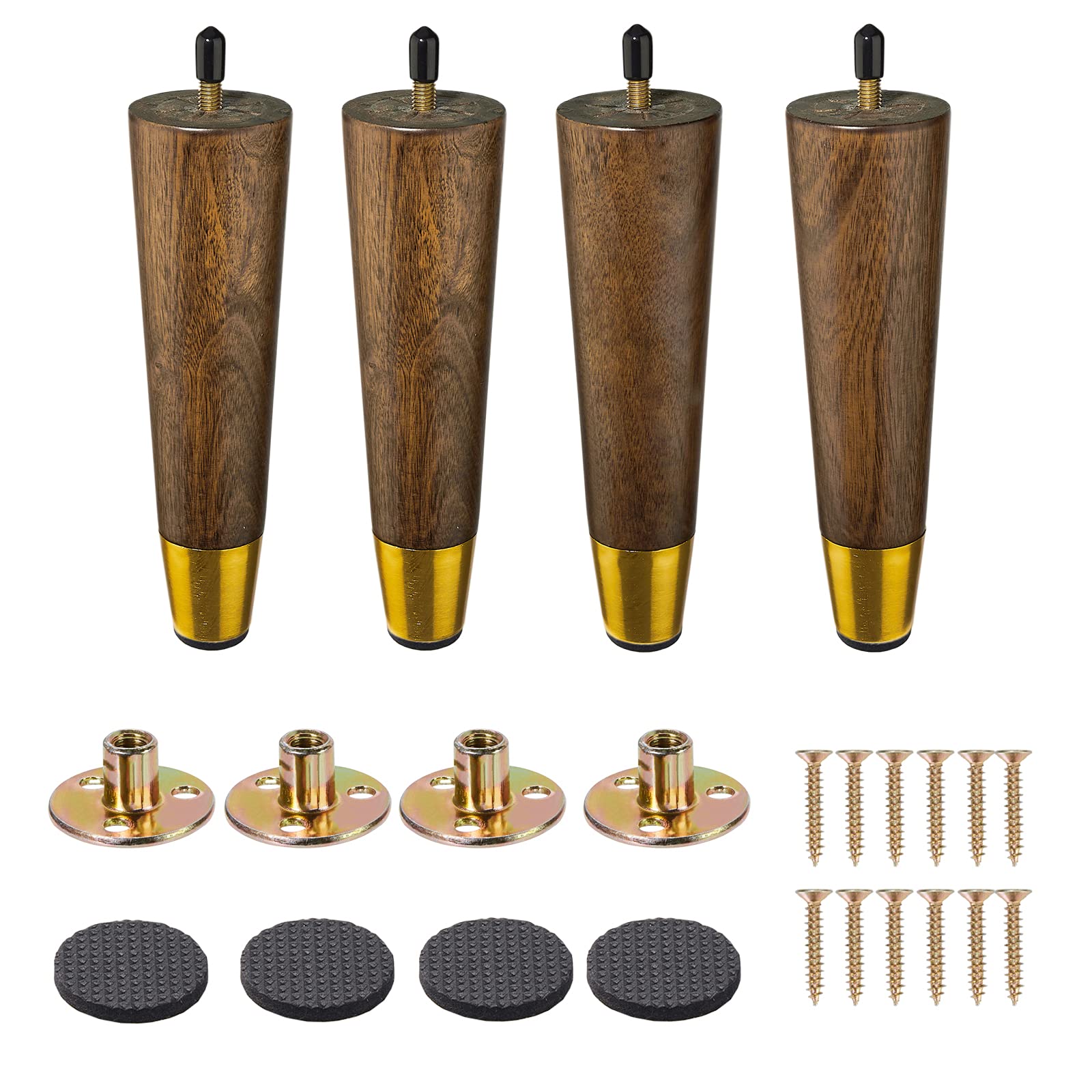 JOMIVEN Wood Furniture Legs 6 inch Sofa Legs Pack of 4 Round Couch Legs Espresso,Mid Century