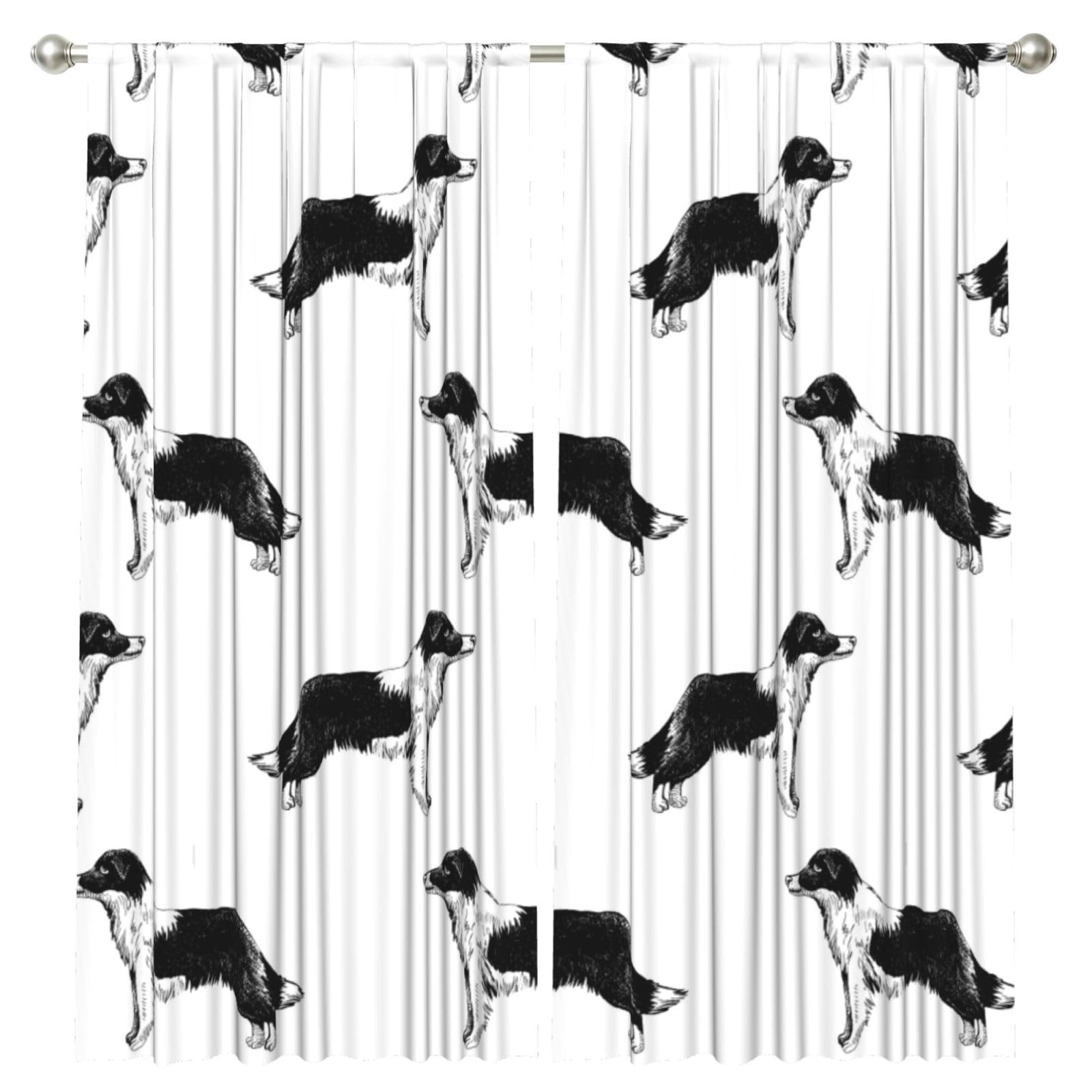 InOmak Border Collies, 2 Panels Window Curtains 52 x 84 Inch Blackout Curtains for Living Room Bedroom