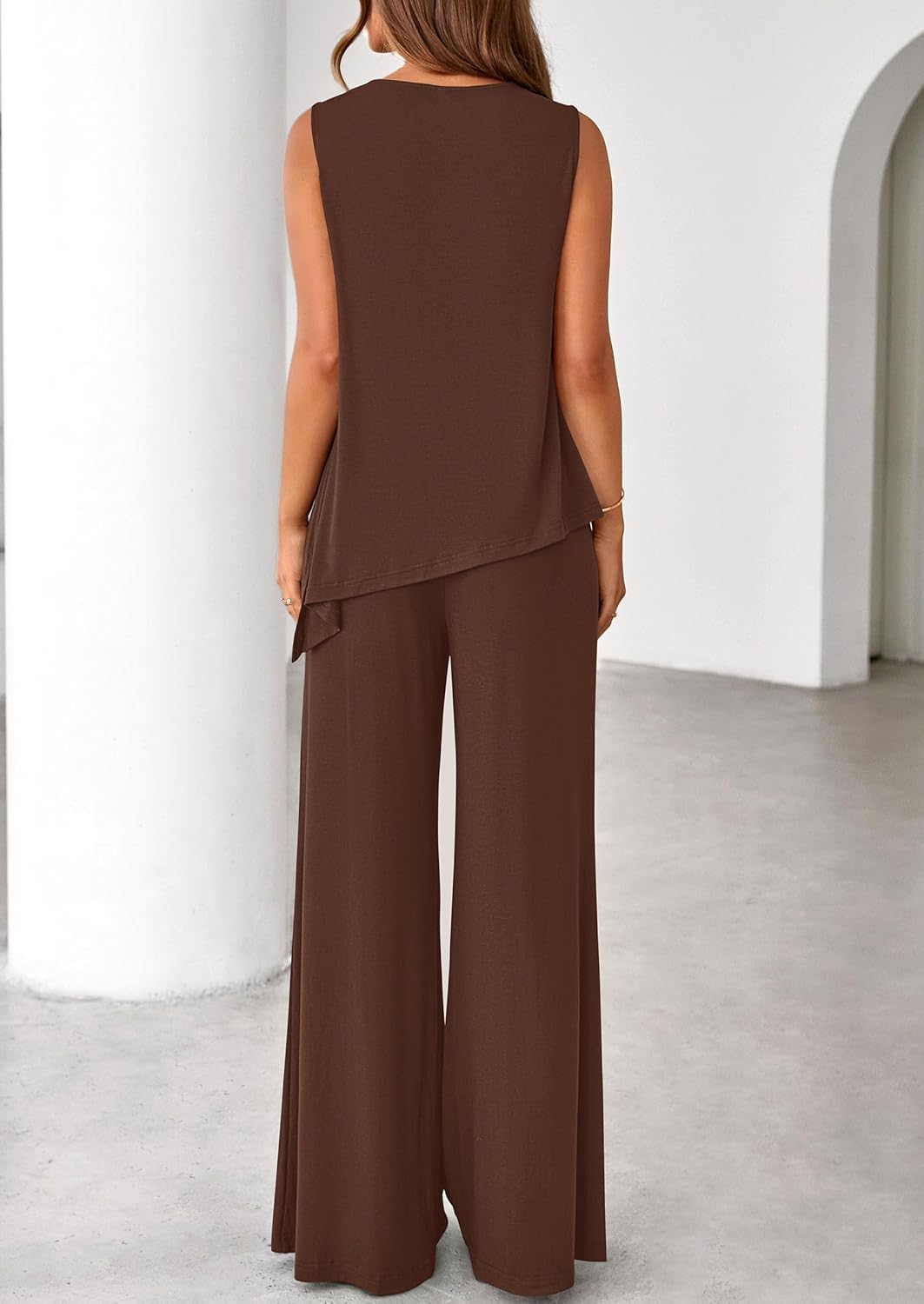 PRETTYGARDEN Women's 2026 Two Piece Matching Lounge Sets Asymmetrical Split Tank Tops Wide Leg Pants Summer Outfits Tracksuit - Image 6