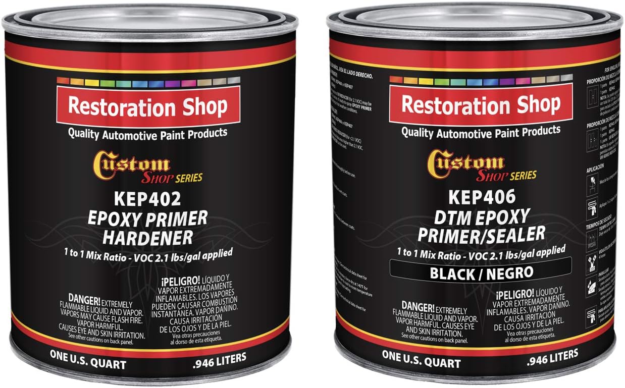 Custom Shop - Black Epoxy Primer/Sealer 2.1 VOC (1/2 Gallon Kit) Anti-Corrosive DTM High-Performance for Automotive and Industrial use Kit = 1 Qt. Primer +1 Qt. HDR.(1-1 Mix)