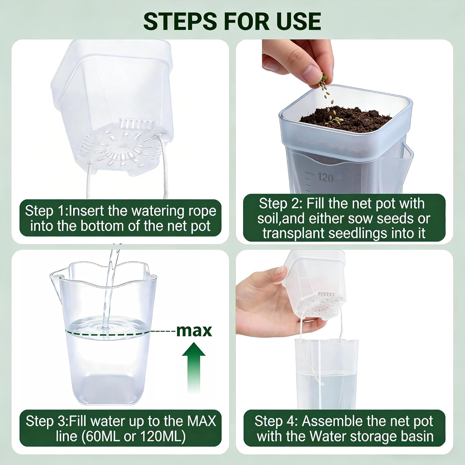 20 Pack 2/2.5 Inch Small Self Watering Pots for Indoor Plants, Mini Clear Plastic Nursery Pots with Water Level Indicator & Drainage Holes, for Seedling Propagation, Succulents, 20 Plant Labels