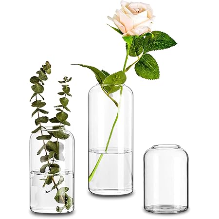 Glas Vasen Set 3-tlg - Zylinder Vasen 15/20/25cm Für Blumen & Deko