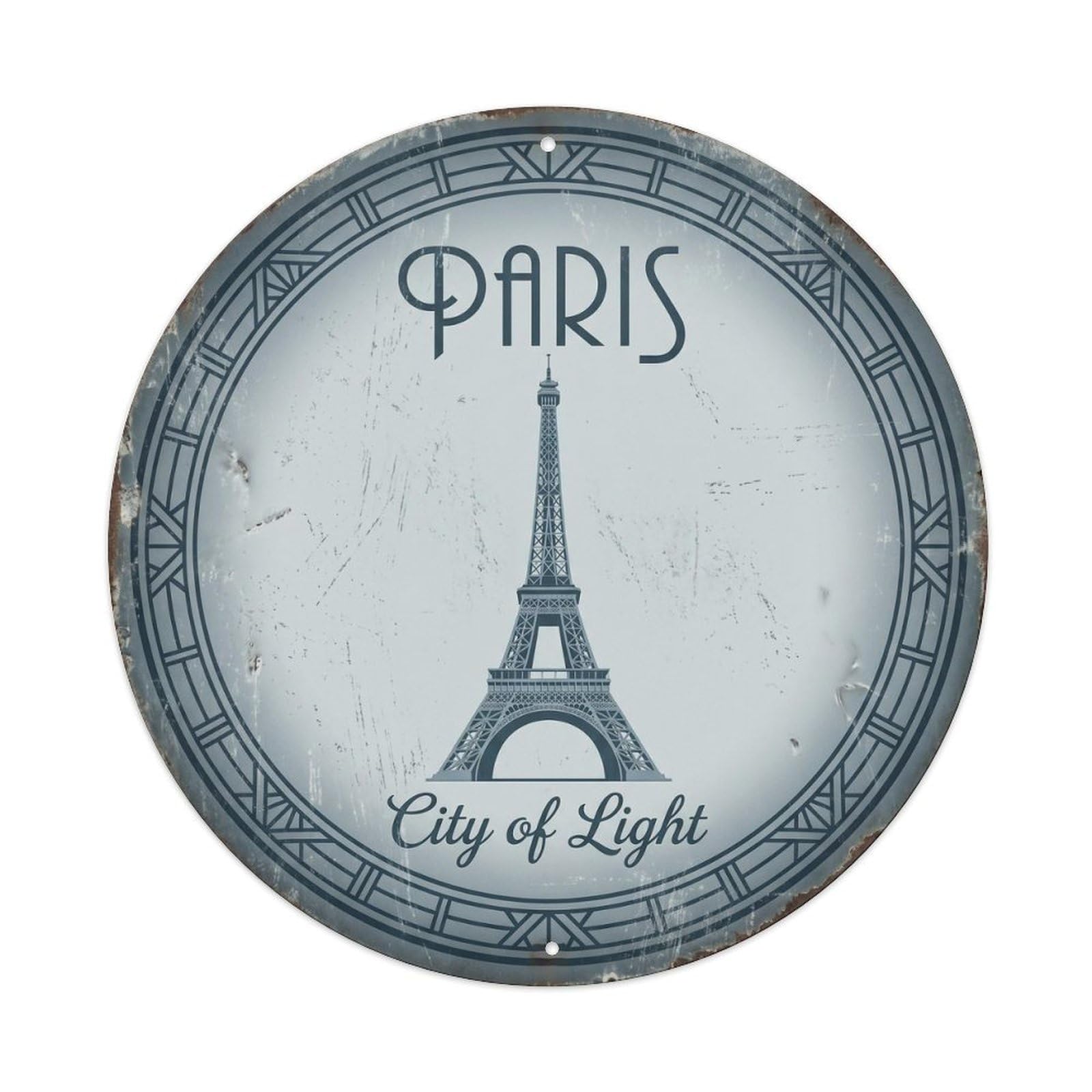 Cmhok Vintage Style Vintage Travel Paris Tower France Metal Tin Sign Plaque Wall Decor For Cafe, Club, Garden Round Metal Poster 8X8inch
