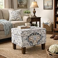 Vista 4 de Homepop Decoración para el hogar K7646-A862 Otomana de almacenamiento rectangular moderna tapizada Otomana con tapa con bisagras