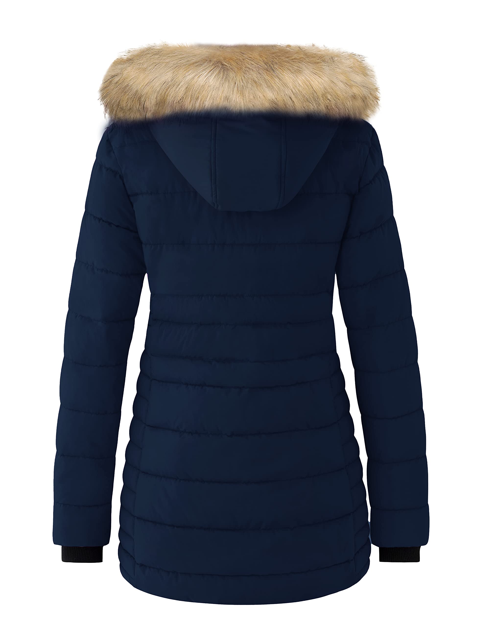 Wantdo Cappotto Caldo Invernale Giacca Media Lunga Antivento Parka con Cappuccio Staccabile in Pelliccia Giubbotto Slim Fit Idrorepellente Donna