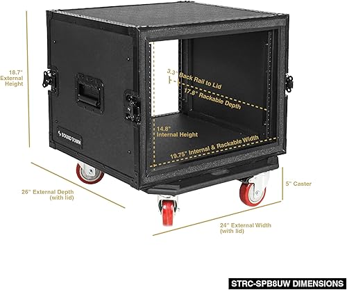 Miniatura 39 de Sound Town Shock Mount 12U ATA Rack Case con 21" de profundidad y ruedas, tamaño de 12 espacios - Grado Pro Tour (STRC-SP12UW)