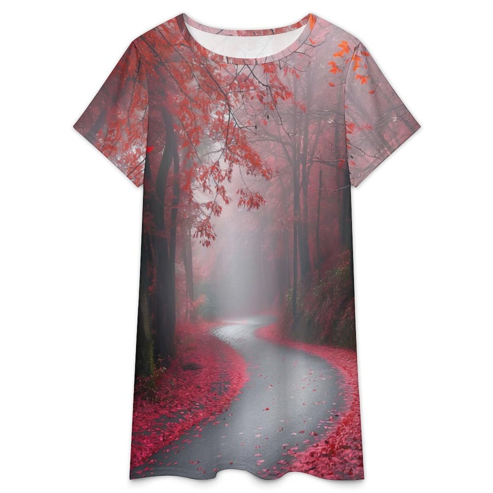 Camicie da Notte da Donna -Sentiero Forestale Camicia da Notte Estiva da Donna A Maniche Corte Taglie S-3Xl Morbida E Comoda Ideale per Stare in Casa.