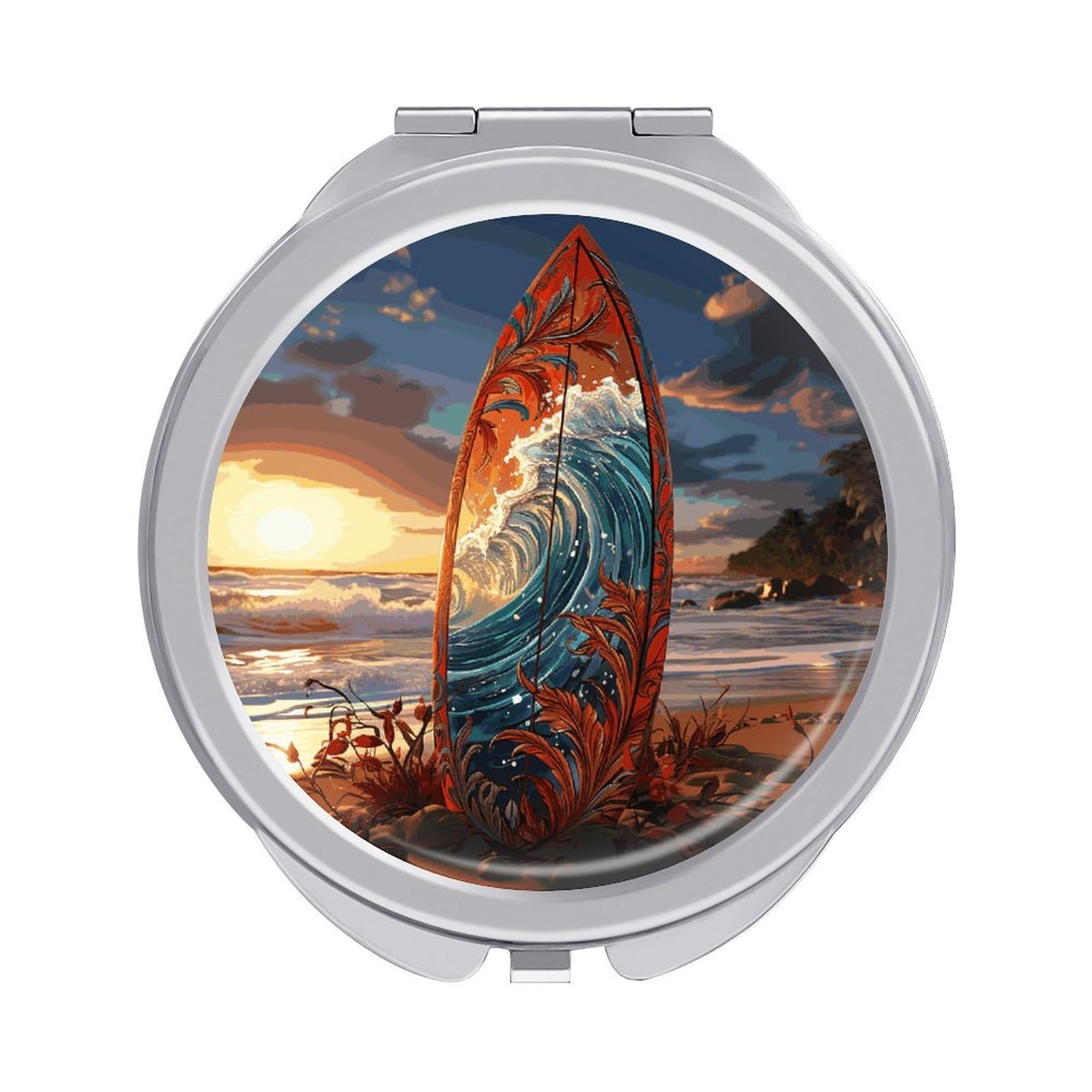 FekiLoot Colorful Surfboard Makeup Mirror Compact Round Travel Makeup Mirror Portable Folding Handheld Pocket Mirrors for Handbag and Purses Gift Mini Mirrors