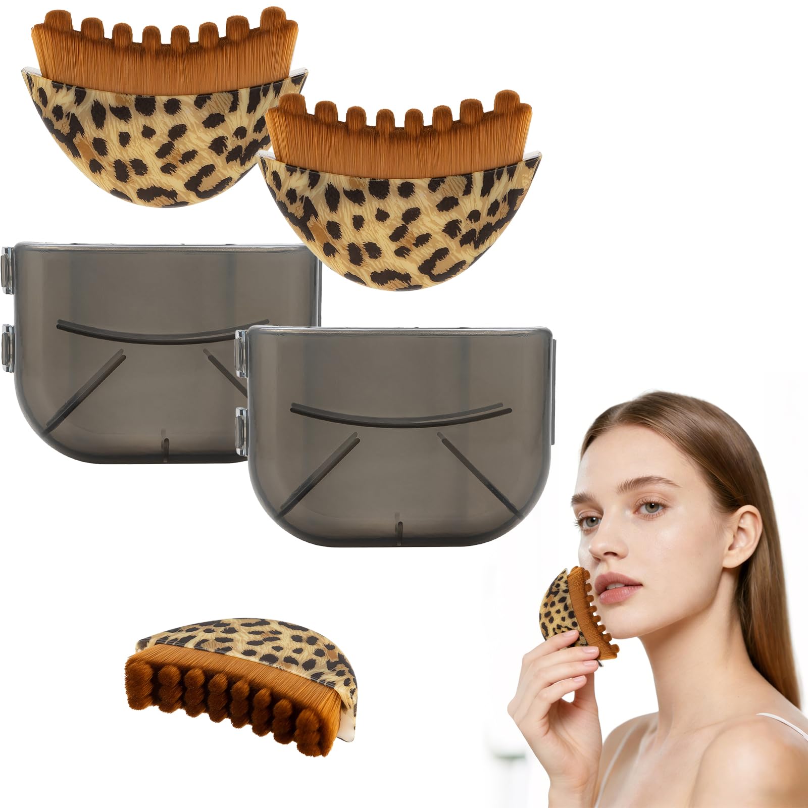 Foutrey 2 Pcs Lymphatic Contour Face Brush, Soft Lymphatic Drainage Massager, Gentle Facial Cleansing Brush for Contour Defining & Deep Cleansing (Leopard Print)