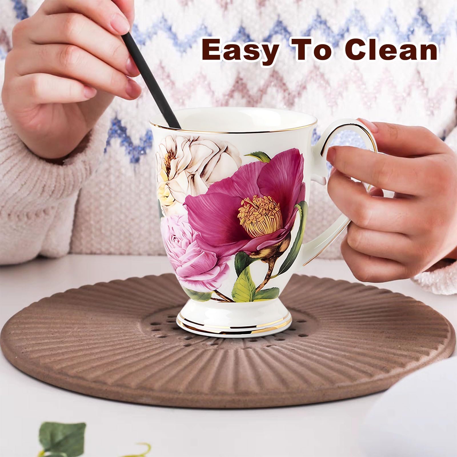 Lot de 4 tasses à café de 312 ml en porcelaine anglaise avec motif floral, grandes tasses à thé, café et chocolat chaud, idéales pour les cadeaux