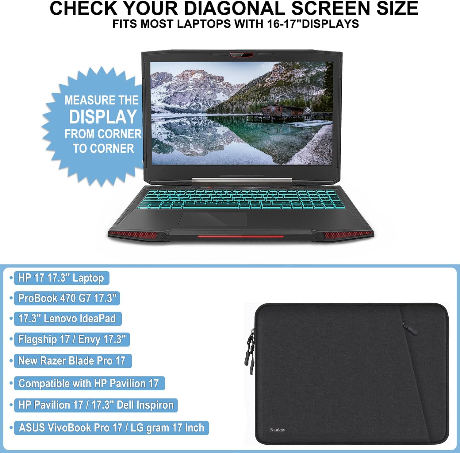 Laptop Sleeve Bag 17 Inch, Shockproof Protective Computer Sleeve Cover with Accessories Pocket, Water Resistant Traveling Carrying Laptop Bag Compatible for 17.3 Inch Dell HP Acer Asus Lenovo, Black - Image 4