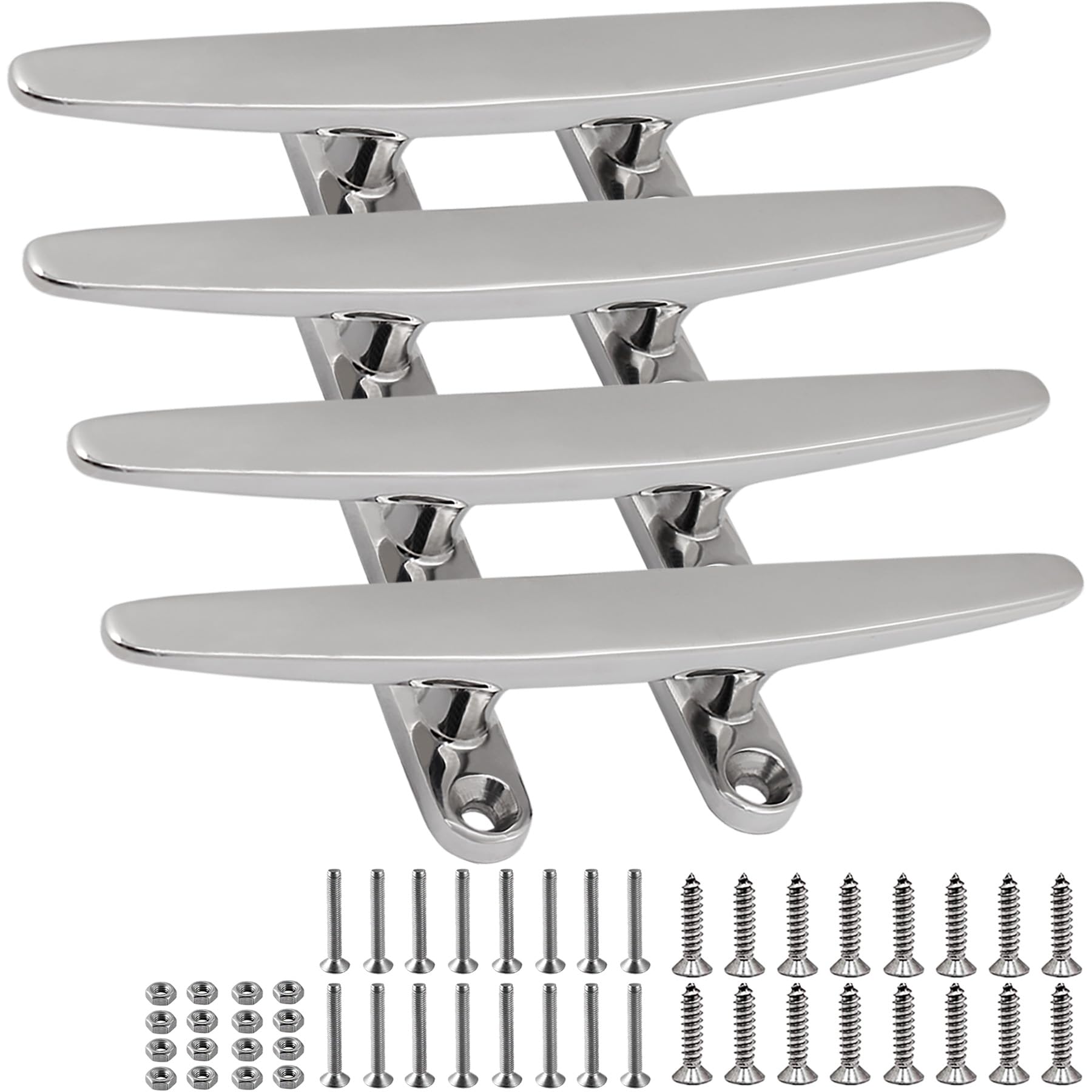 SHENGHUISS Boat Open Base Cleat All 316 Stainless Steel Mooring Dock Cleat for Boat,Deck,Hook (8 inch 4 Pack)