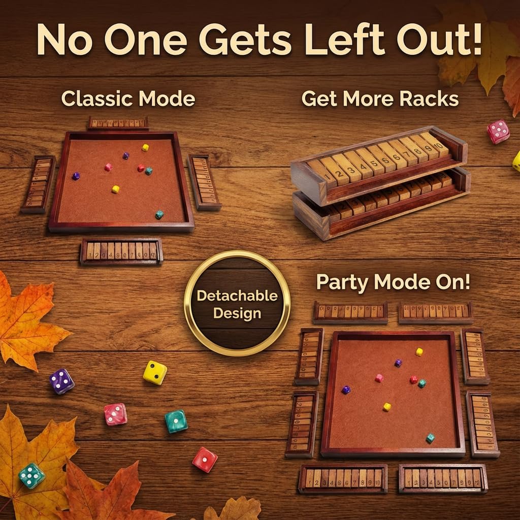 MoodLife Shut The Box Expansion Pack, Wooden Number Tray with 2 Dice, Individual Player Add-on to Increase Group Size to 5, 6+, Portable Math Learning Tool & Game Accessory (1-Pack)