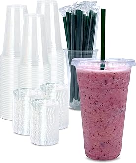 [100 SETS] 24 oz Clear Plastic Cups with Lids and STRAWS, Disposable Iced Coffee cups with Lids, Clear Cups with Lids for Cold Drinks, Iced Tea, Milkshakes, Smoothies