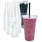 [100 SETS] 24 oz Clear Plastic Cups with Lids and STRAWS, Disposable Iced Coffee cups with Lids, Clear Cups with Lids for Cold Drinks, Iced Tea, Milkshakes, Smoothies