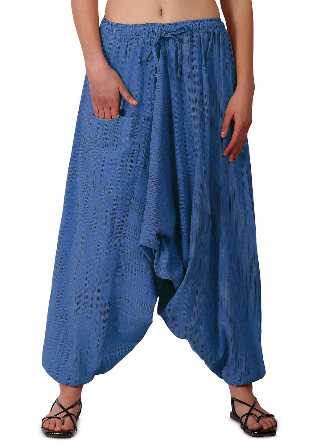 Whitewhale Mens Women Cotton Stripe Aladdin Loose Baggy Boho Hippie Harem Pants Blue