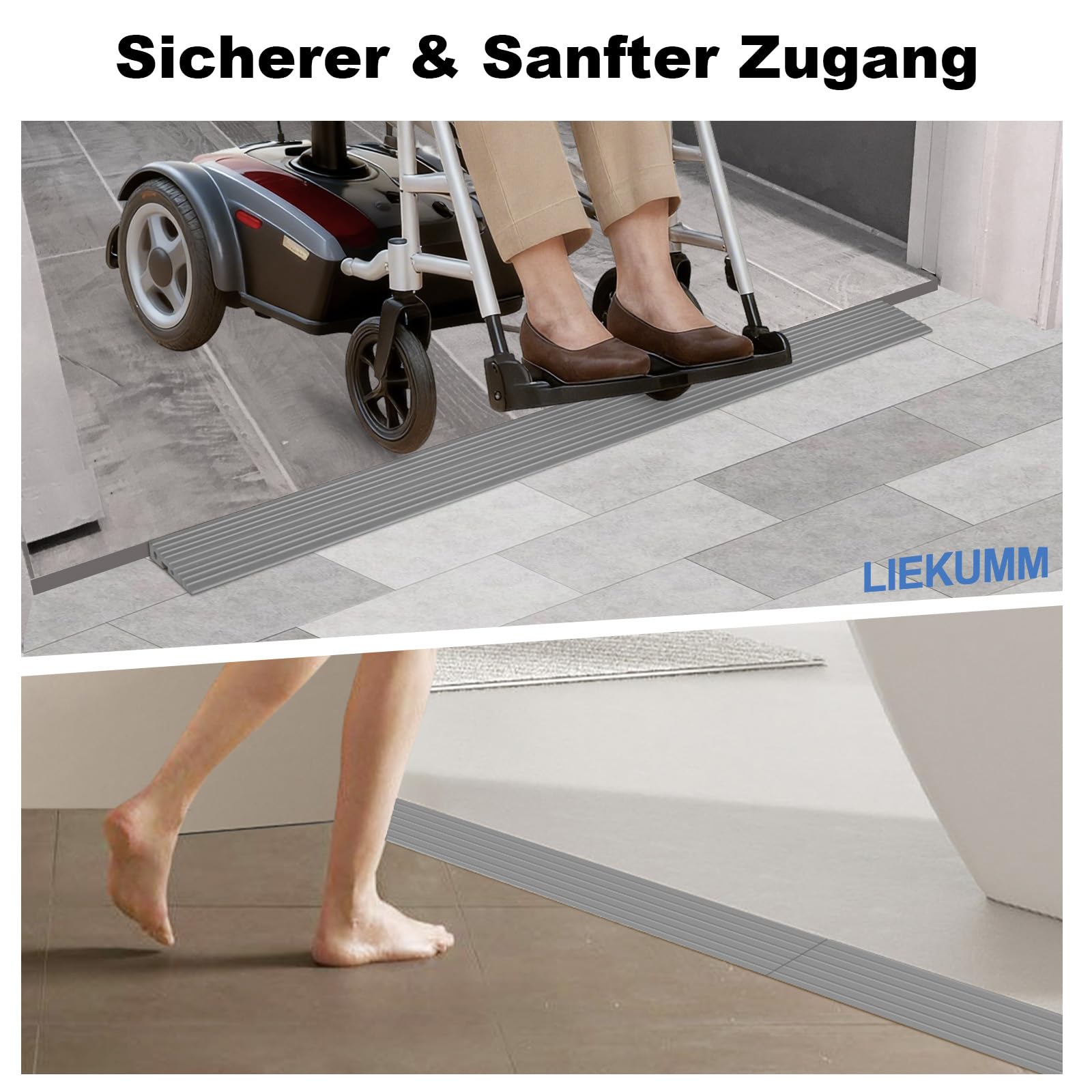 LIEKUMM 2 cm Höhe Türschwellenrampe, 1000 kg Tragkraft Türschwellenrampe Saugroboter, Rollstuhlrampe für Innen- und Außenbereich, Schwellenrampe für Elektro-Rollstuhl, Kinderwagen, Garage, Grau