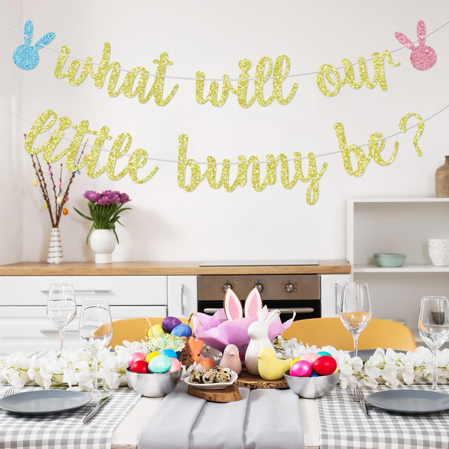 What Will Our Little Bunny Be Banner, Some Bunny is on the Way, Easter Baby Shower, Rabitt Theme Gender Reveal/Baby's 1st Birthday Party Decorations