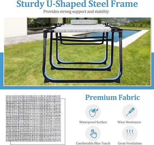 Miniatura 5 de GYMAX Silla de playa, tumbona portátil con respaldo ajustable de 4 niveles, reposapiés de 2 niveles y almohada extraíble, silla reclinable plegable