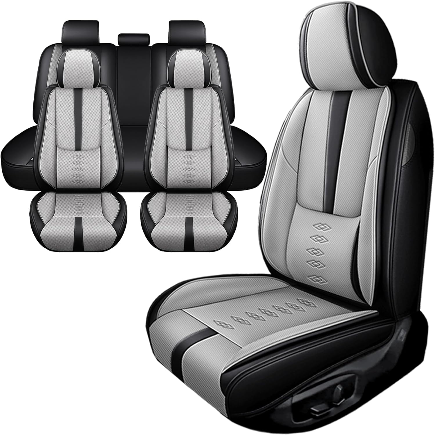 Car Seat Covers for Grand Cherokee L,for Jeep Grand Cherokee L 2021-2024,Leather Full Set Seat Covers,Airbag-Compatible Car Seat Protectors,Waterproof Seat Cover for Cars(Black+Gray,5PCS Only)