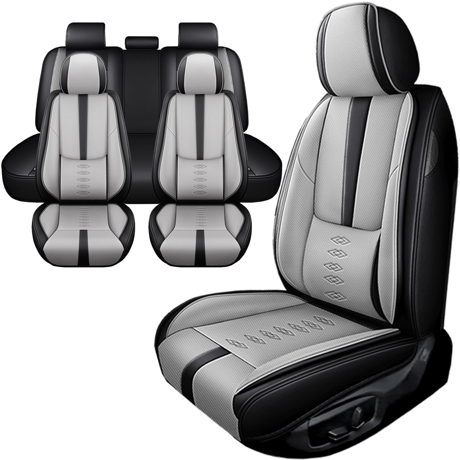Car Seat Covers for Neon,for Dodge Neon 2000-2005,Leather Full Set Seat Covers,Airbag-Compatible Car Seat Protectors,Waterproof Seat Cover for Cars(Black+Gray,5PCS Only)