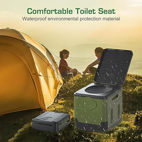 Miniatura 7 de JISSBON Inodoro portátil para campamento, resistente al agua, plegable y soporta hasta 700 libras (verde militar, 10.6 x 11.8 x 11.8 pulgadas)