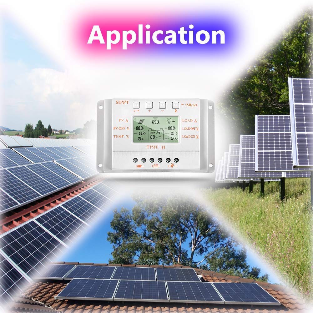 OOYCYOO Régulateur De Charge Solaire 10A 12V/24V - Contrôleur Intelligent LCD Avec USB Pour Batteries Plomb-Acide