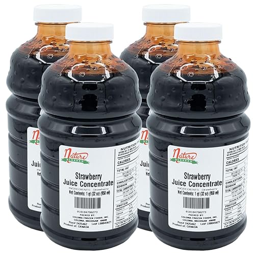 Nature Blessed Concentrado de jugo de fruta de fresa 100% puro, 4 cuartos de galón (botellas de 4/32 onzas líquidas), ideal para los viticultores