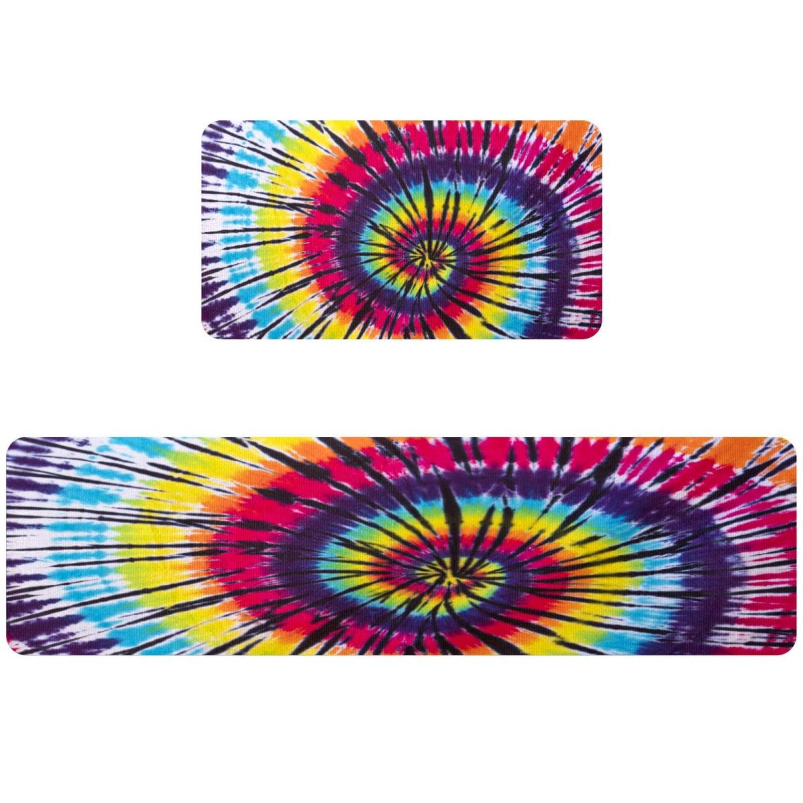 Tapetes de cocina lavables con diseño tie-dye arcoíris y base de alta adherencia