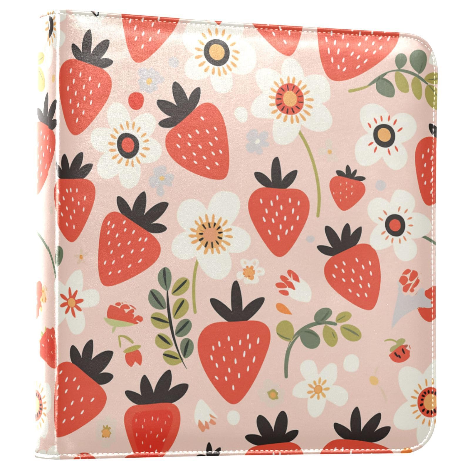 Kigai Strawberry Flowers Photo Album Self Adhesive Scrapbook Album Leather Cover DIY Picture Scrap Book with 20 Adhesive Sheets, 11.8x24x0.8 inch