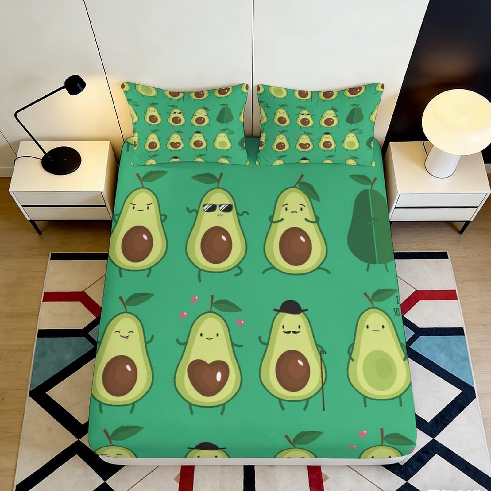 Pnayamiorkfel Style-7 3D Printed Avocado Cartoon Fitted Sheet Microfiber Soft Anti-Slip Green Fruit Bed Cover For Bedroom Dorm Decor 90X200x25cm