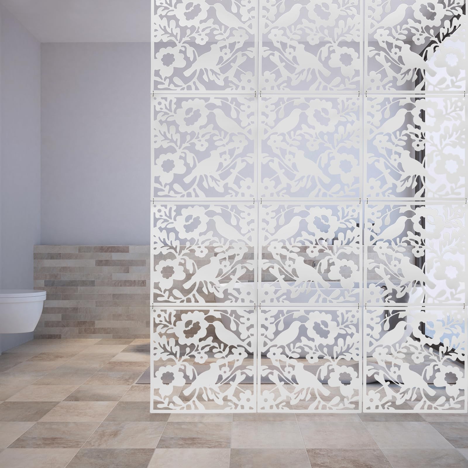 12 divisori sospesi, 40 x 40 cm, divisori per ambienti fai da te, protezione per la privacy, paravento, divisorio per la decorazione di interni, soggiorno, sala da pranzo, camera da letto (bianco)
