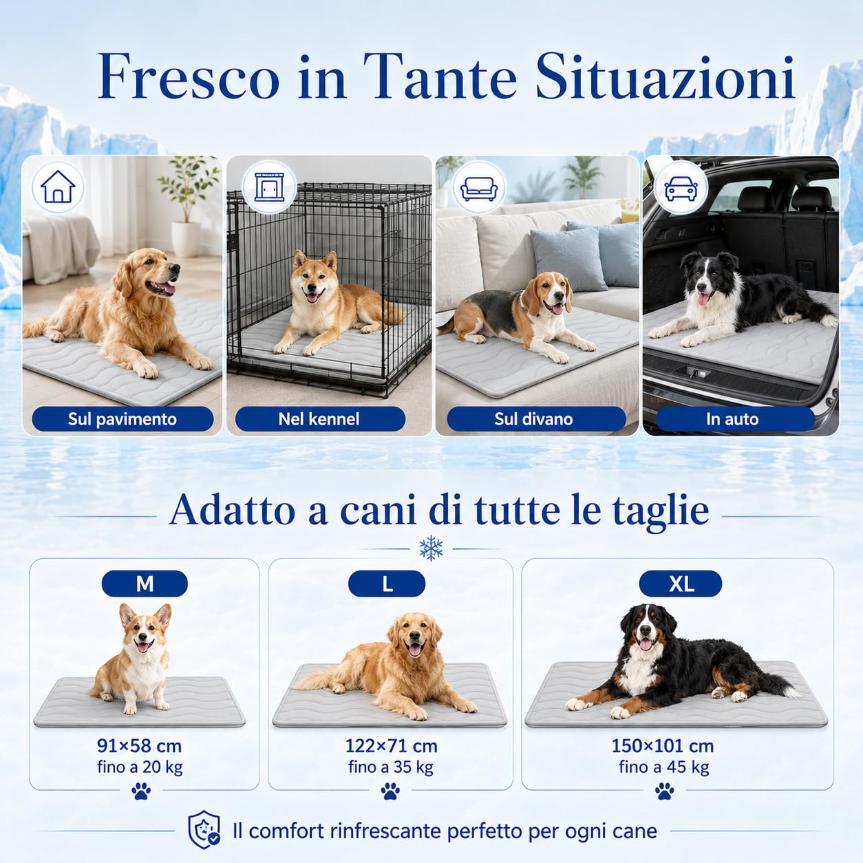 Kobolaf Tappetino Refrigerante Cani Reversibile per Tutte le Stagioni (M-91 * 58 cm)
