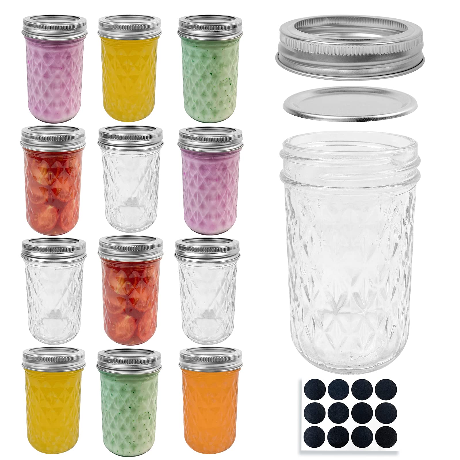 SRNRUSSmall Mason Jars 8 oz with Lids and Bands, 12 Pack Regular Mouth Mason Jar Mini Glass Canning Jars for Jelly, Jam, Honey, Wedding Favors, Shower Favors and Home Decor (8 ounce)