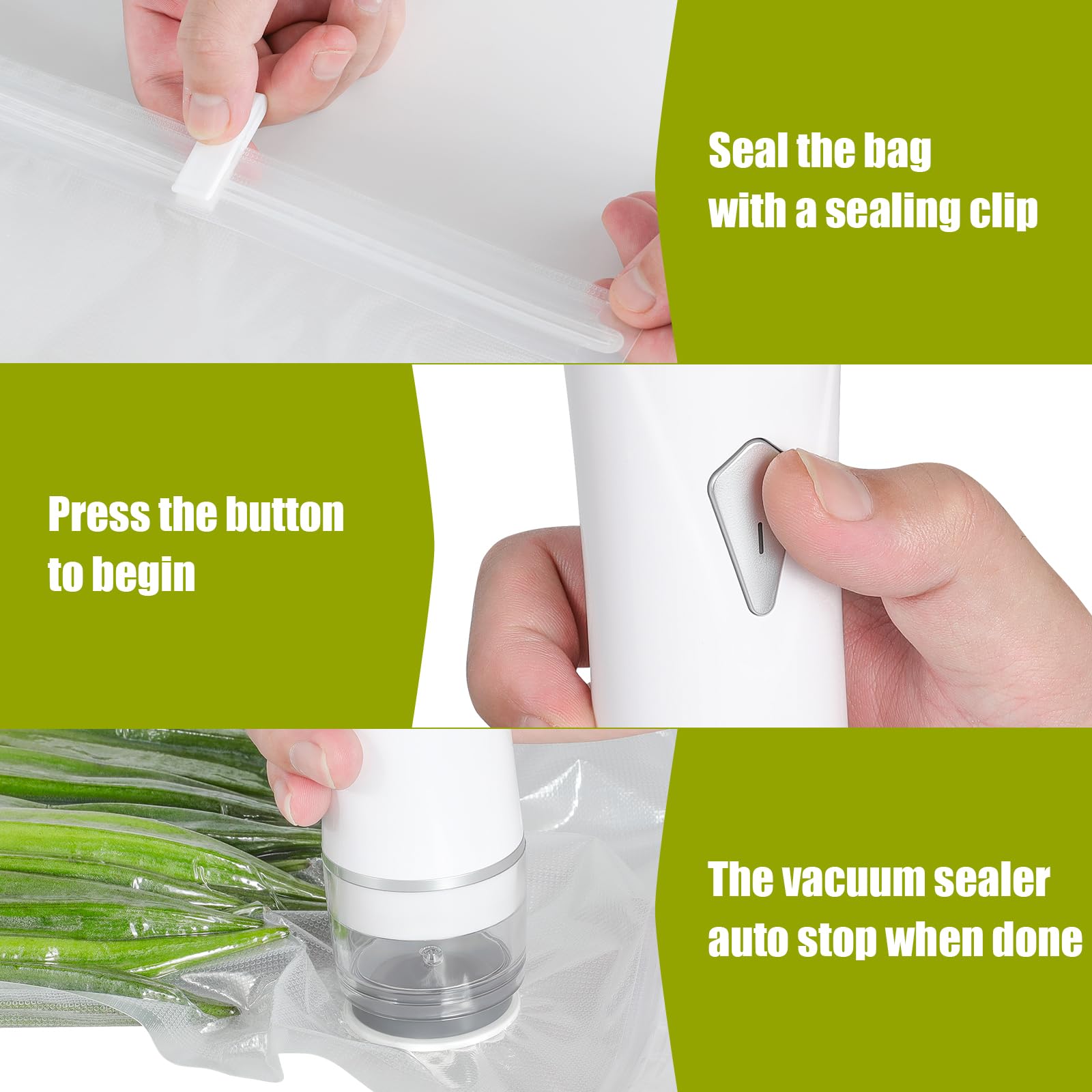 Sellador al vacío de mano, sellador al vacío de alimentos con 30 bolsas de vacío reutilizables, ahorro de alimentos recargable portátil para una frescura 5 veces más larga, con tanque de agua visible