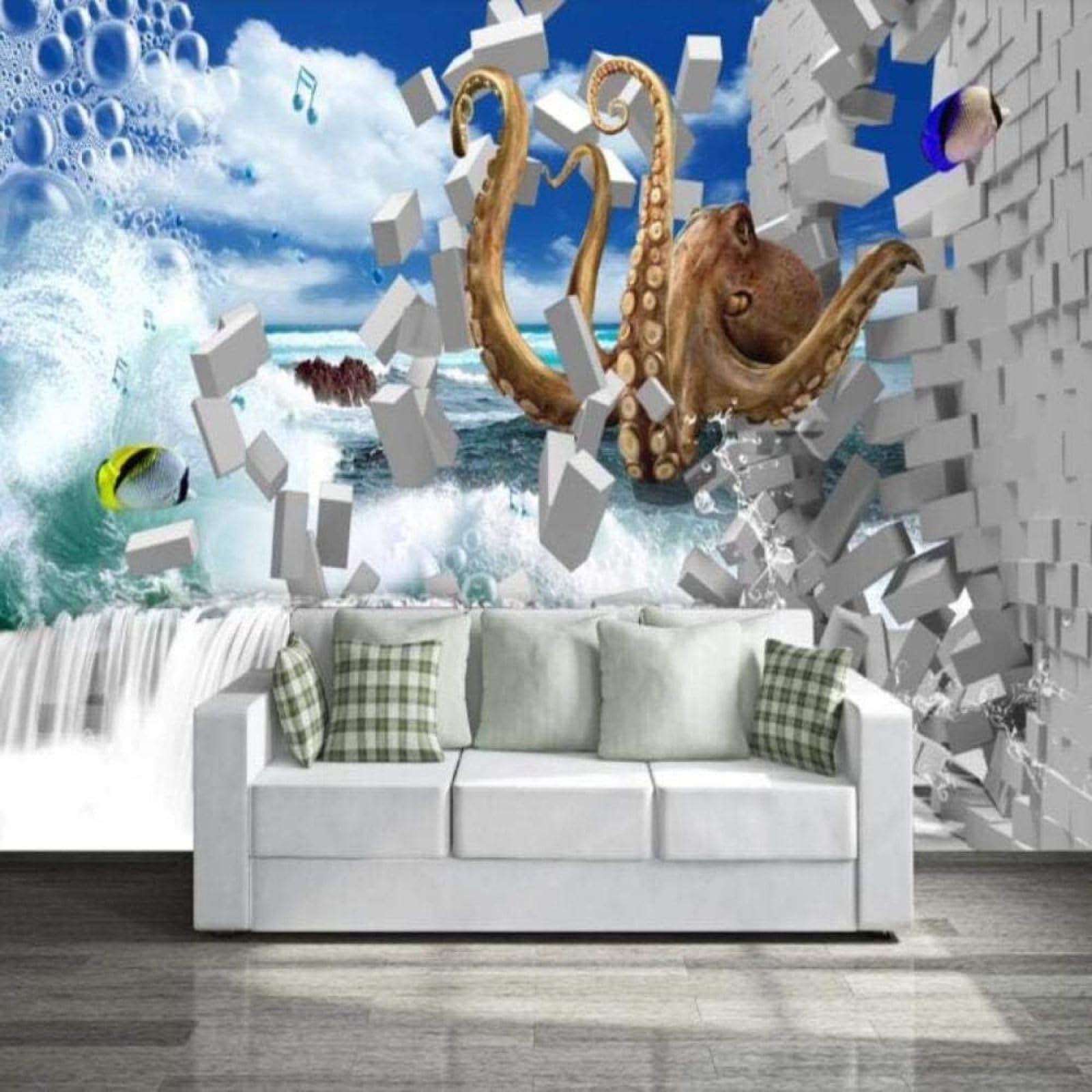 Papel pintado 3D mar pulpo 430x300cm arte pared vinilos decorativos con textura de seda