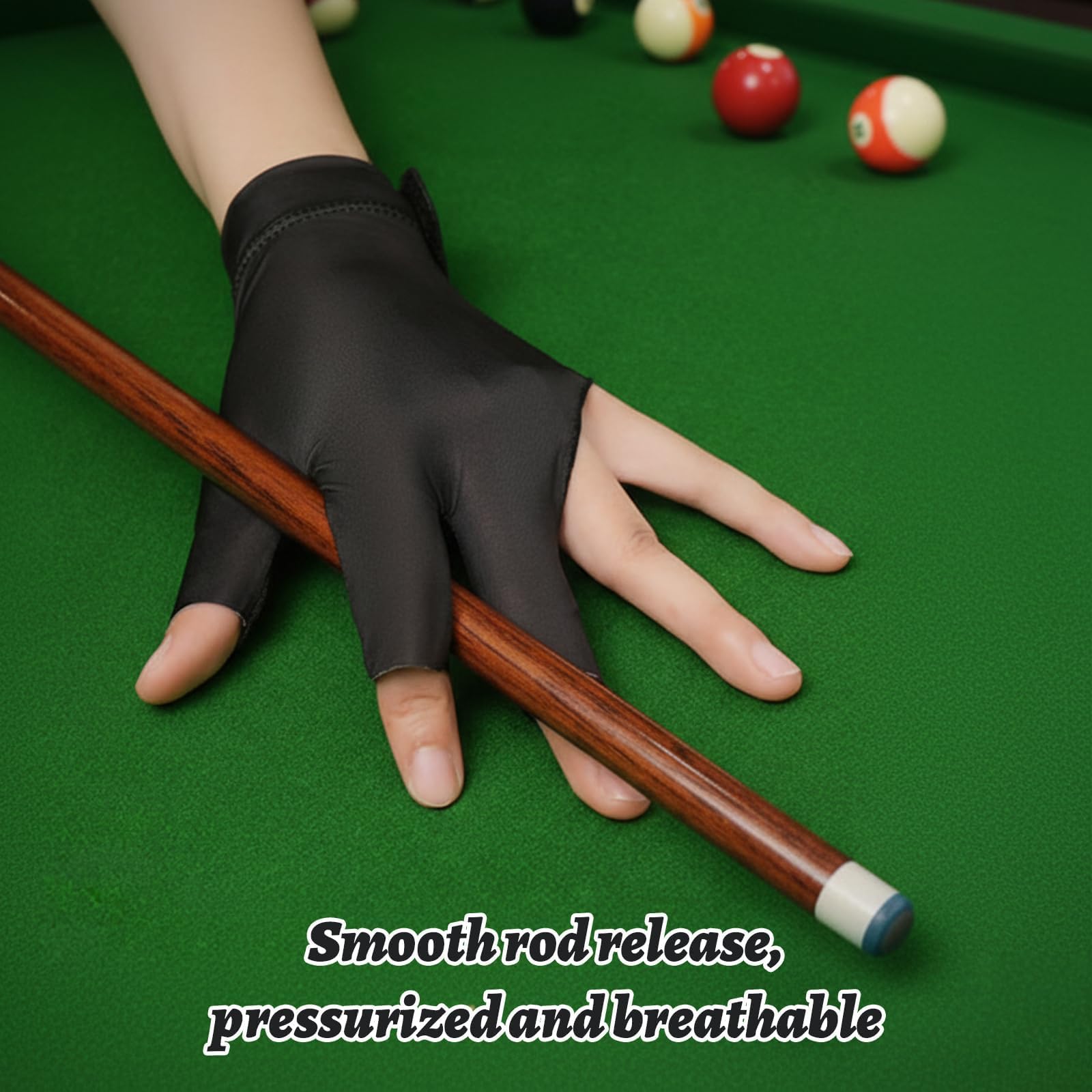 Guante de Billar Profesional de 3 Dedos, Transpirable y Ajustable para Hombres y Mujeres - Guante Sin Dedos para Pool, Unisex (Talla Única, Negro) — view 6