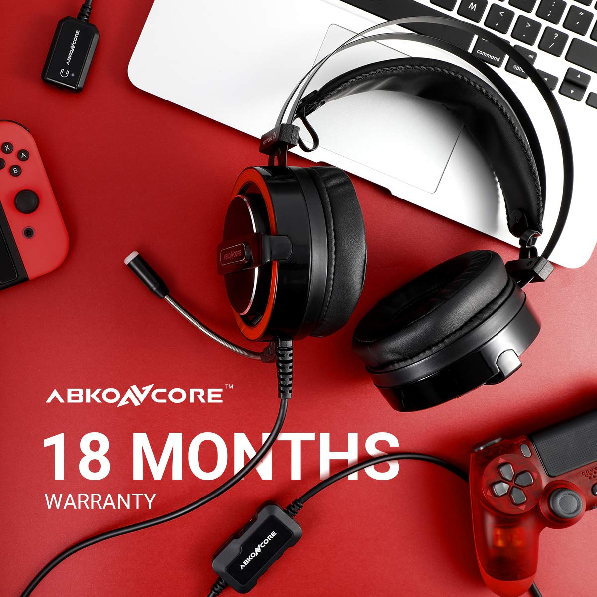 New Deal ABKONCORE CH713M Gaming Headset Esport with 7.1 Sound Card, Gaming Headphones for PS4, PC, Xbox, Nintendo Switch, Laptop, Mac with Noise-Cancelling Mic, Bass Vibration, LED Light, in-line Controller