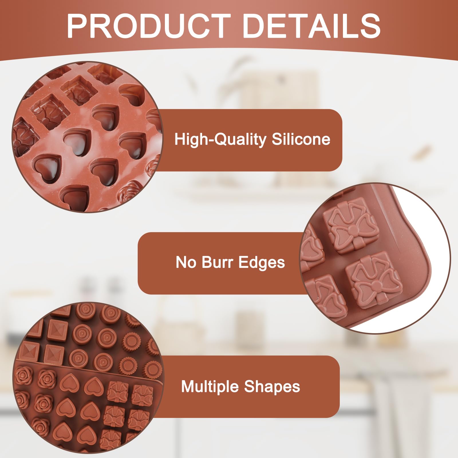MOSTFUN 3 stuks siliconen chocoladevorm met spatel, 3D-bonbonvorm, BPA-vrij en anti-aanbaklaag, voor chocolade, muffin, cake