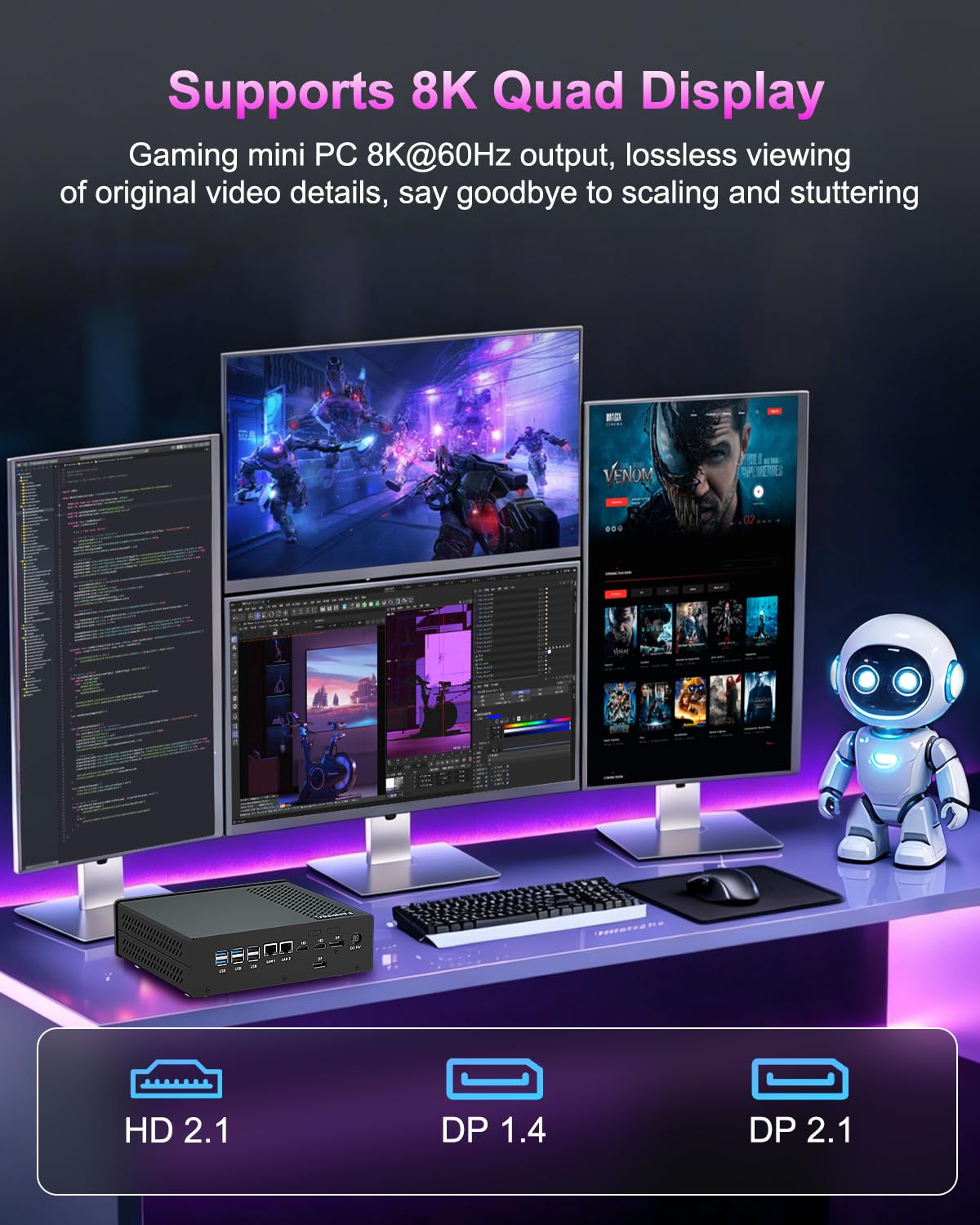 FANPEEC AI Mini PC Core Ultra 5-135H avec RTX 5050, PC Gaming 16Go DDR5 1To NVME SSD, WiFi6 BT5.2, 8K Quad Display, Mini Workstation Ordinateur avec AI Boost NPU, TPM2.0