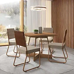 Conjunto Sala de Jantar 4 Cadeiras Charlotte Carraro Nogal