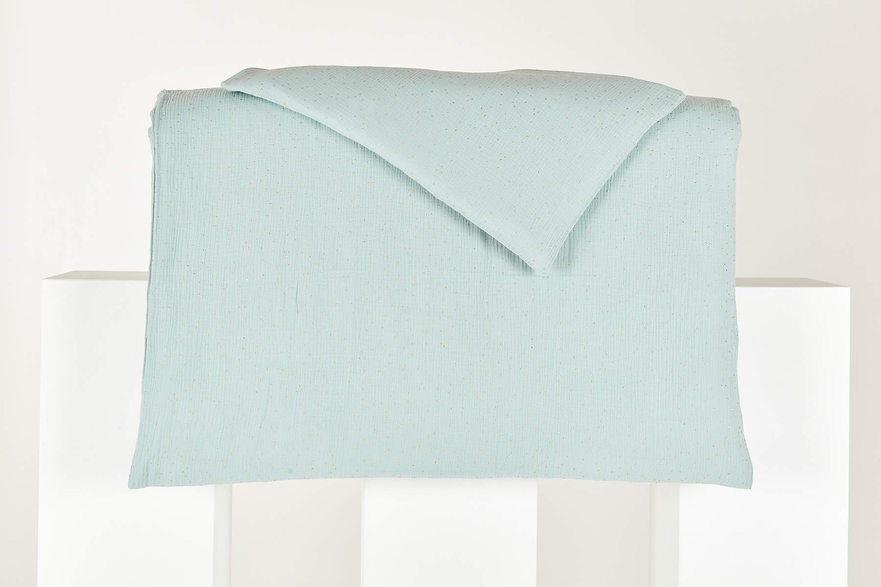 KraftKids Juego de ropa de cama de diferentes diseños y colores bonitos y modernos, lavable, 40 x 60 cm y edredón 135 x 100 cm, funda nórdica de algodón, hecha a mano en la UE Musselin goldene Punkte