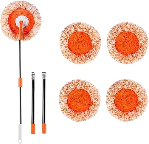 Trapeador de limpieza ajustable giratorio de 360 con 5 cabezales de fregona, fregona extensible para limpieza de pisos, limpieza de pared, limpieza