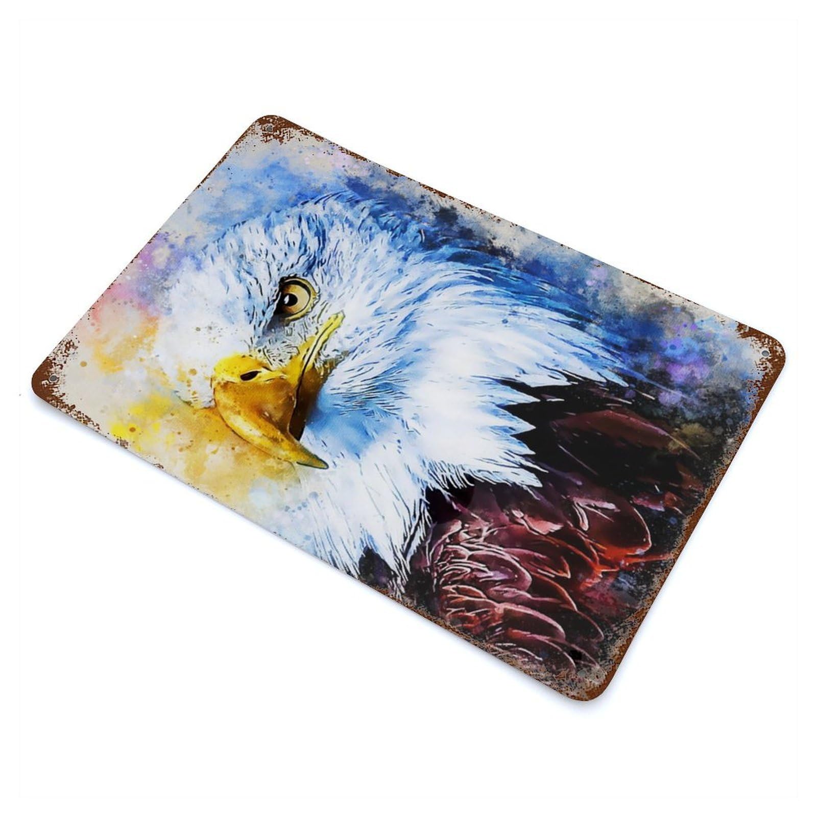 Eagle Watercolor Rusty Metal Tin Sign 11.8"x7.9", Ideal for Shed, Workshop And Garage Wall Decor