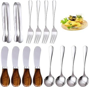 Charcuterie Accessories 14 Pcs, Cheese Spreaders for Charcuterie Board, Mini Serving Spoons, Forks and Mini Serving Tongs - Charcuterie Utensils for Butter, Cheese and Pastry Making